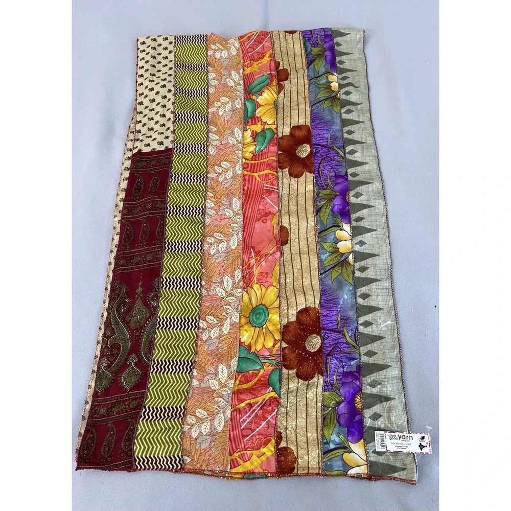 Darn Good Yarn Silk Medley‎ Scarf Reclaimed Sari Silk Floral 20×70 Inches New